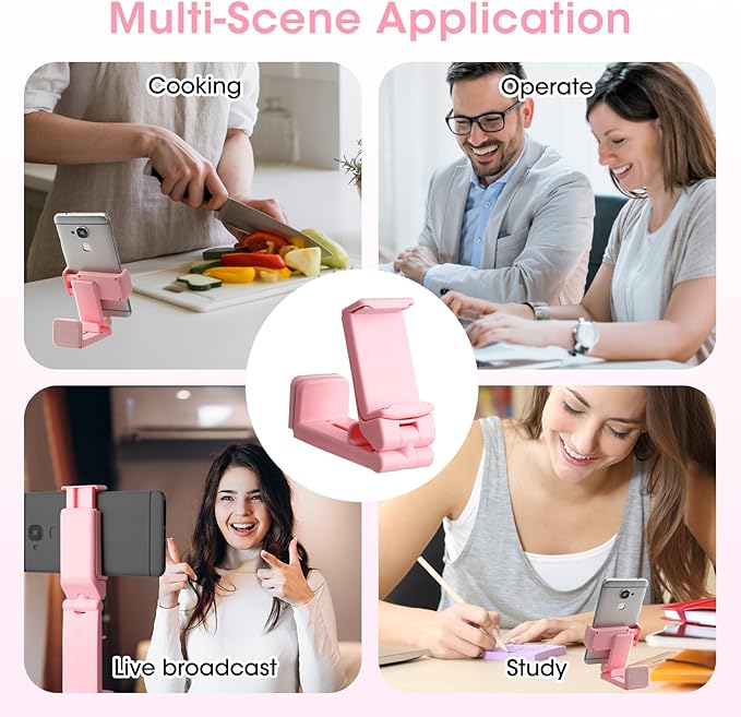 Airplane Phone Holder, Foldable Phone Holder for Airplane Seat Back Luggage Pole Desk 360° Rotation for Multi-Directional Viewing, Travel Essentials Holds Cell Phones (Black & Pink 2pcs)