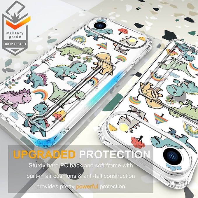 Compatible with iPhone 17 Air Case Card Holder for Women Cute Design,Wallet Phone Cases Transparent Cool Kawaii Protective (Clear Lovely Dinosaurs)