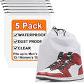 5 Pack Clear Shoe Bags for Travel, 15.7"×11.8" PEVA Drawstring, Water-Resistant, Fits up to Men’s 12–13, Reusable Storage for Shoes, Clothes & Toiletries, Keep Luggage Tidy & Odor-Free