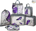 6 Pcs Compression Packing Cubes Waterproof Suitcase Travel Bag Luggage Backpack Organizer Travel Cubes for Packing-Purple Butterfly