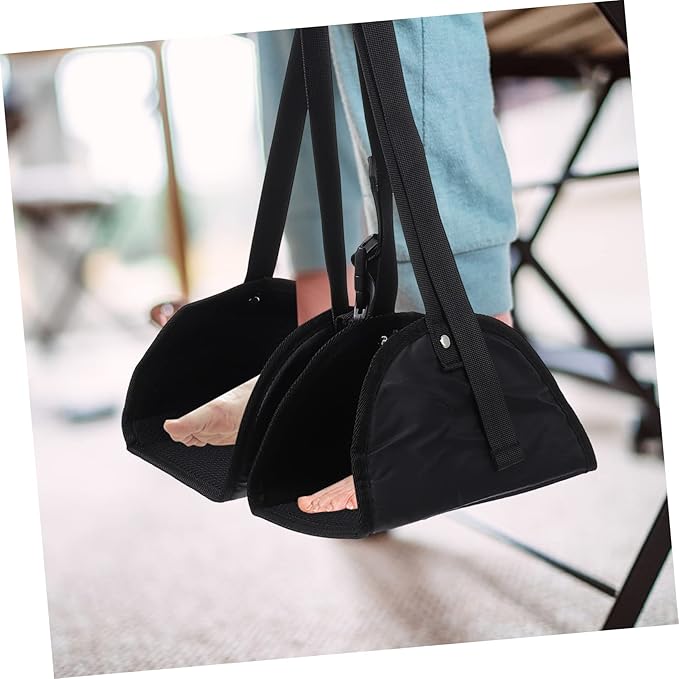 Airplane Footrest Hammock Adjustable Portable Foot Sling for Travel Oxford Cloth for Flights Relax Your Feet at Black