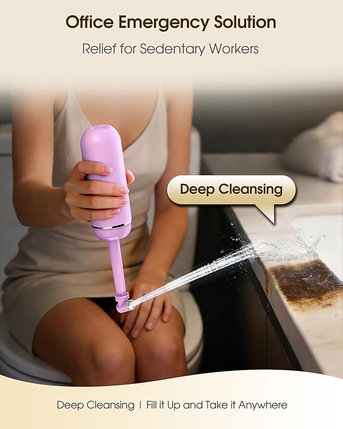 Portable Bidet for Travel & Camping - Manual Squeeze Handheld Peri Bottle for Feminine Hygiene, 3 Leak-Proof Seals, Extendable Sprayer with Rotating Nozzle for Men & Women (Light Purple, General)