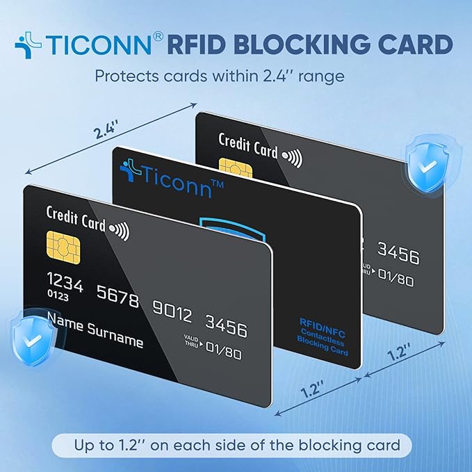 TICONN RFID Blocking Cards - 6 Pack, Premium Contactless NFC Debit Credit Card Passport Protector Blocker Set for Men & Women, Smart Slim Design Perfectly fits in Wallet/Purse (6)