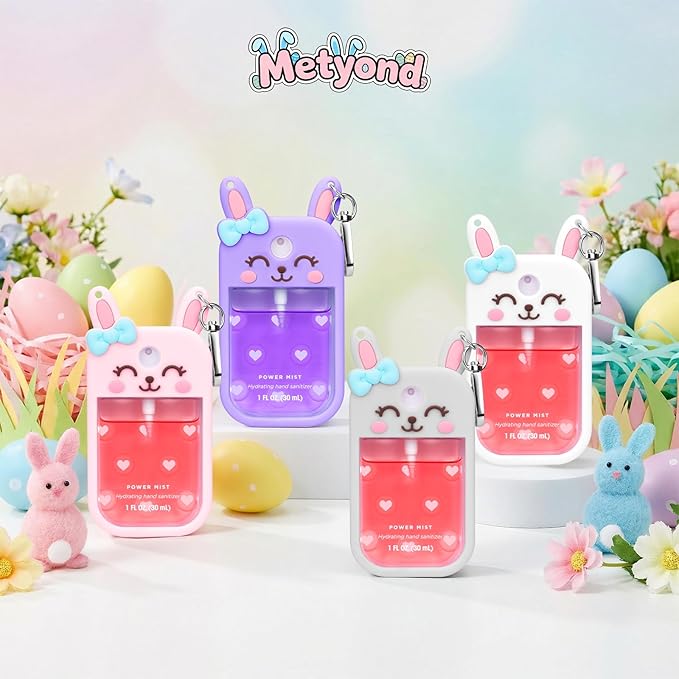 Metyond Rabbit Silicone Case for Touchland Hand Sanitizer Spray with Keychain, Compatible with Power Mist or Glow Mist 1 FL OZ/30ML for Touchland Case, Cute Travel Case for Easter Gifts (1 Pcs White)