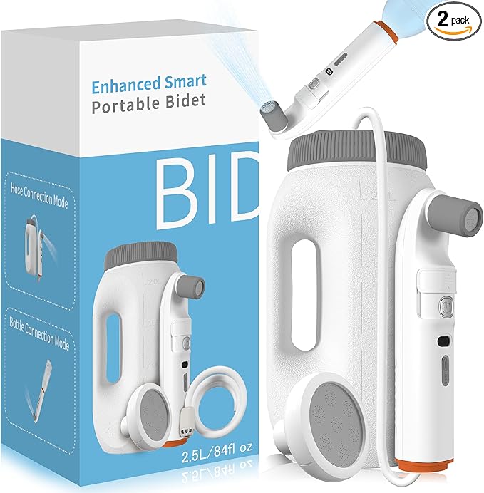 Portable Bidet with LED Display – High Pressure Travel Bidet with Shower-Head, 2.5L Tank, Dual Modes & Adjustable Spray | 1600mAh Battery | Leakproof IPX6 | for Women, Men & Postpartum Care(Gray)