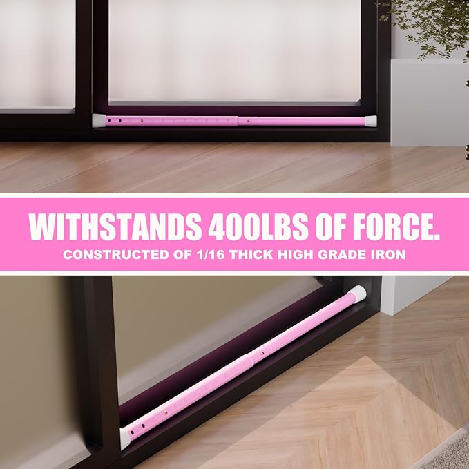 SECURITYMAN 3-in-1 Door Security Bar, Security Door Stoppers & Door Barricade – Heavy Duty Adjustable Iron Security Lock Bar for Home Defense, Apartment & Travel Safety (1 Pack - Pink)