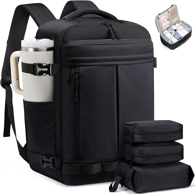 LOVEVOOK 40L Travel Backpack for Women Men, Airline Approved Carry On Luggage with 3 Cubes Accessories, TSA Personal Item Travel Cruise Essentials, Waterproof Weekender Overnight Bags fits 17" Laptop