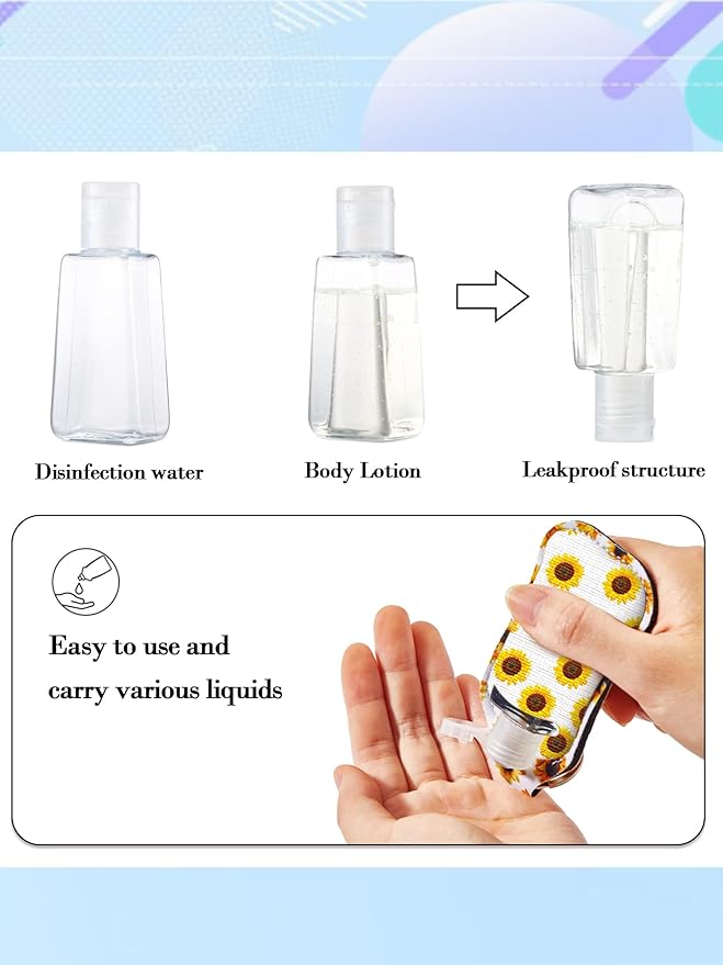 Geiserailie 40 Pcs Hand Sanitizer Keychain Holder Set Travel Bottle Holder Lipstick Case Wristlet Keychain for Women(Floral)