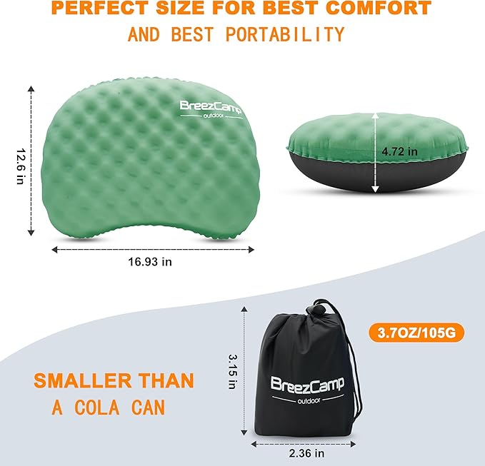 Ultralight Inflatable Camping Pillow with Soft Cover, Compact Compressible Portable Travel Air Pillow, Blow Up Camp Pillows for Outdoor Camp Sport Hiking Backpacking Travel Essential Green