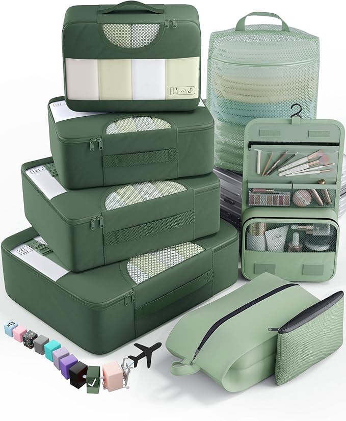 Veken 8 Set Packing Cubes for Travel Essentials, Suitcase Organizer Bags in 4 Sizes, Carry-On Luggage Accessories with Large Laundry Bag & Passport Holder, Must-Have for Airplane, Road Trip & Camping