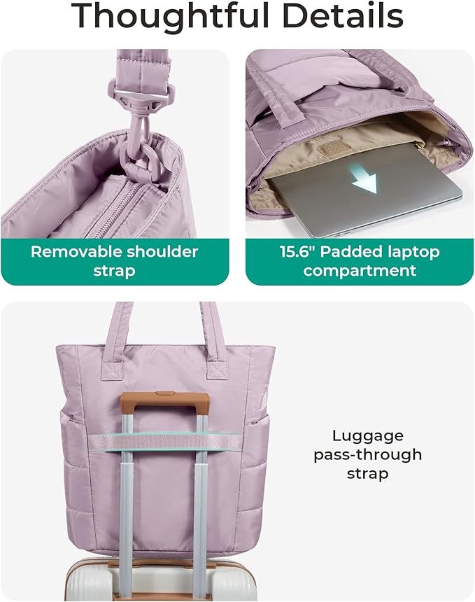 BAGSMART Tote Bag for Women, Lightweight Puffy Tote Bag with Compartments Shoulder Bag Handbag for Travel, Work, Gym | Lightweight, Puffy, Quilted, for Travel, Work
