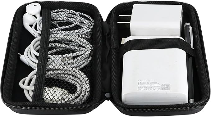iMangoo Travel Essential Electronics Organizer Pouch Charger Case, Shockproof Dual Zipper Power Bank Cables Tech Accessories Purse, Men & Women Travel Must Have Storage Bag, 6.5x3.2x1 inch Black