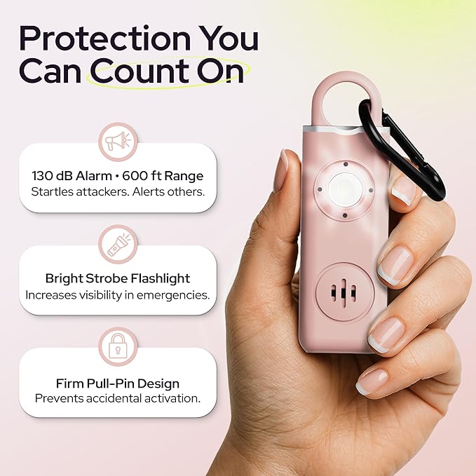Personal Alarm for Women Safety - 130dB Loud Rechargeable Keychain Siren - LED Light, Carabiner Clip, Low Battery Alert, USB-C Charging TSA Safe Self Defense Alarm by Weten (Pink)