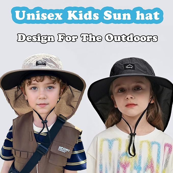 Outdoor Kids Sun Hat with Neck Flap UPF 50+ Quick Dry Beach Hats for Baby Boys Girls Age 2-12 Years Adjustable
