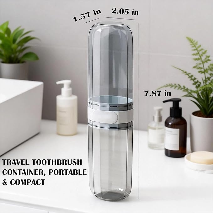 2-in-1 Travel Toothbrush Case, Portable Toothbrush and Toothpaste Travel Casae, Clear Toothbrush Holder Container with Rinse Cup for Traveling Camping School Dorm Bathroom