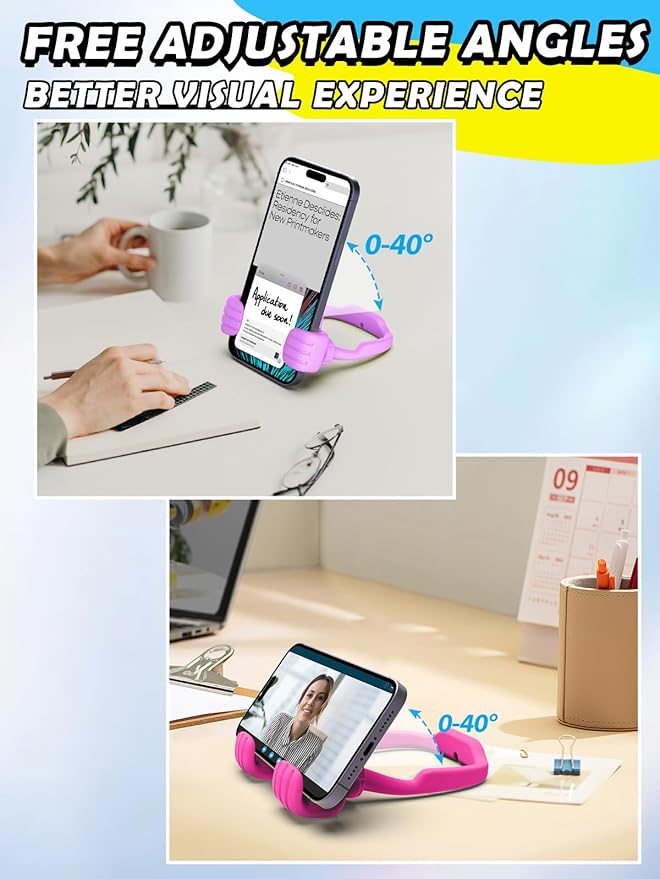 Easter Basket Stuffers for Teen Girls Boys Kids Cell Phone Stand - 2 Pack Thumbs Up Lazy Phone Holder for Desk Birthday Easter Gifts for Adults Women Men(Bright Purple & Hot Pink, 2)