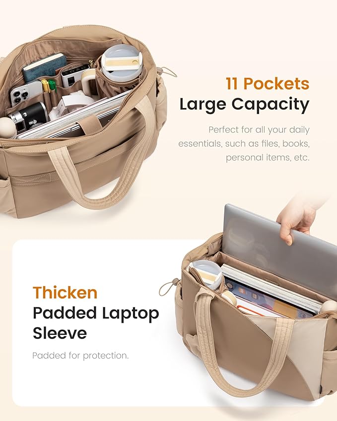 LOVEVOOK Tote Bag for Women, Puffer Work Bags with Zipper for Daily Travel College, Teacher Nurse Laptop Handbags Purses Gift
