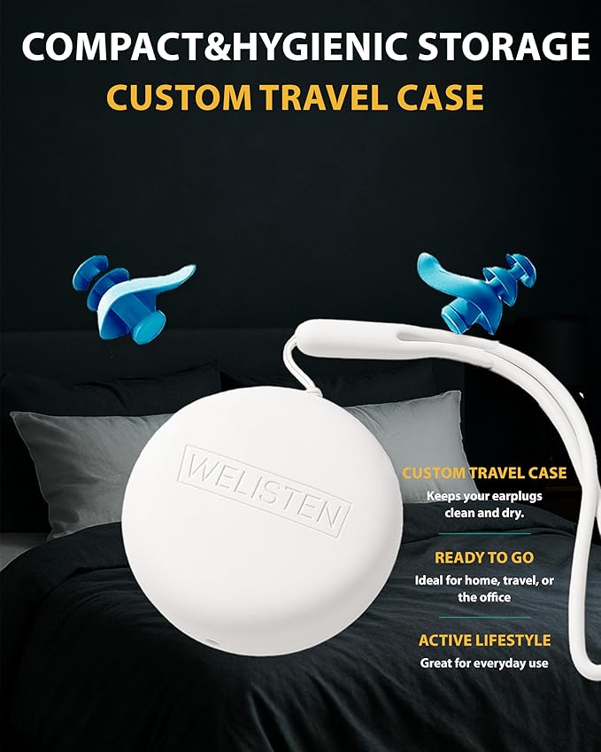 Ear Plugs for Sleeping Noise Cancelling, Reusable Soft Noise Reduction Earplugs for Sleep, Focus, Travel, Work, Concert, Sleeping Ear Plugs with Custom Case - Blue
