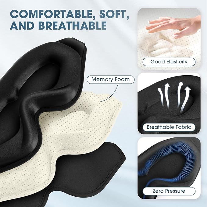 Sleep Mask | 99% Fully Block Out Light Eye Sleep Mask | Long Lash Extension | 3D Deep Contoured Eyes Cover Zero Pressure | Adjustable Straps | Sleep Travel Home Nap Rest Women Men (Black)
