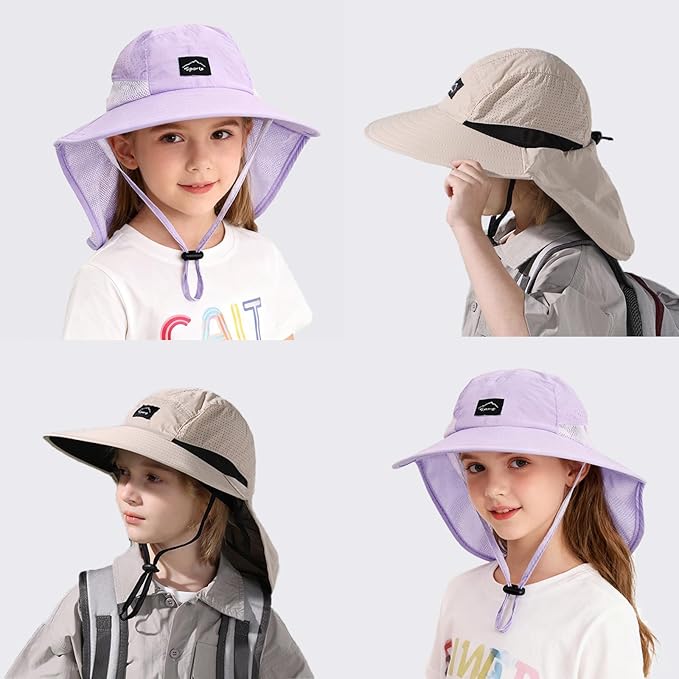 Outdoor Kids Sun Hat with Neck Flap UPF 50+ Quick Dry Beach Hats for Baby Boys Girls Age 2-12 Years Adjustable