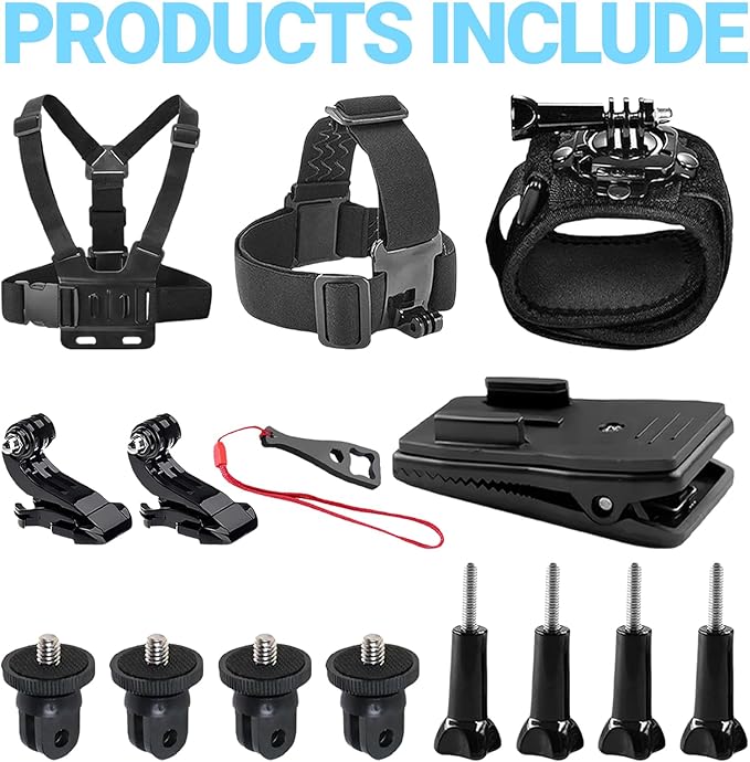 Accessories Set for Insta360 X5 X4 X3 X2 X, Head Strap Mount + Chest Mount Harness + Backpack Clip Holder + 360°Rotating Wrist Strap Compatible for GoPro Hero, DJI OSMO Action Camera and AK ASO