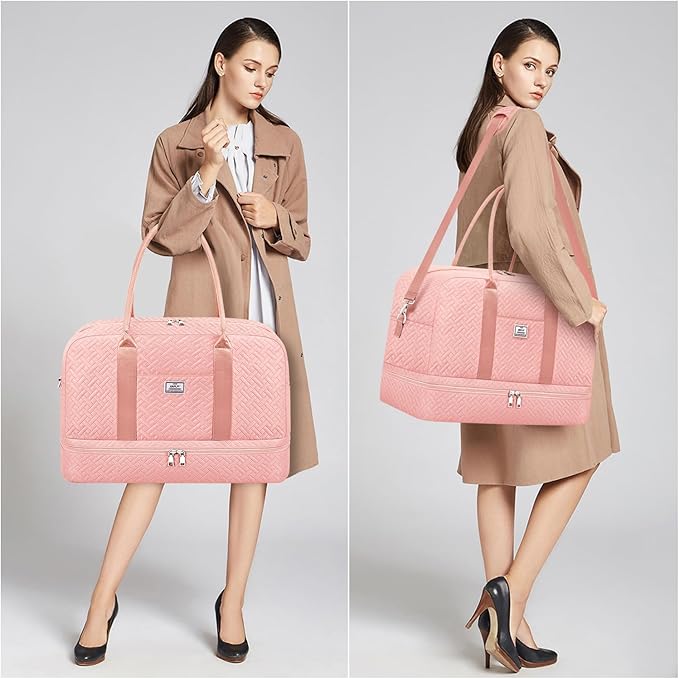 Weekender Bag for Women, Large Overnight Bag Canvas Travel Duffel Bag Carry On Tote with Shoe Compartment 21" 3Pcs Set