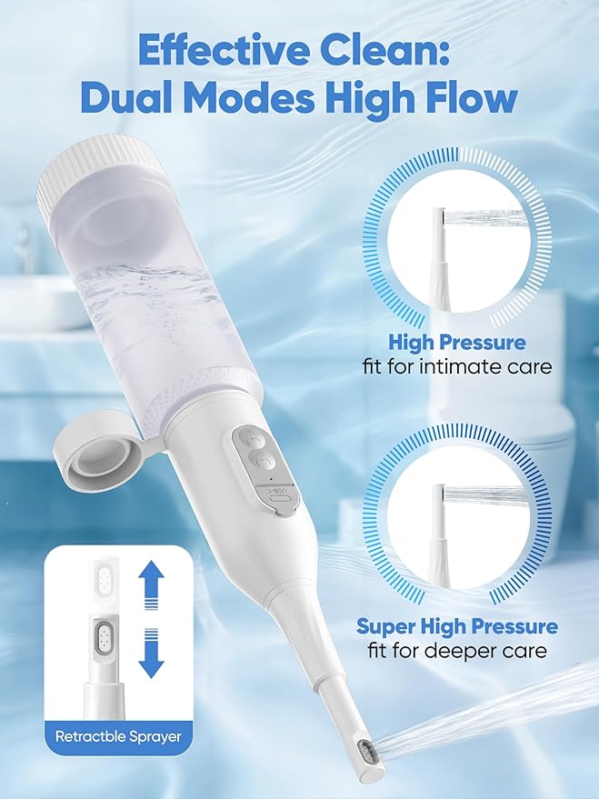 ONTHEWEI Handheld Electric Portable Travel Bidet, Pocket-Sized with Dual Pressure Modes, 360° Nozzle, IPX7 Waterproof & USB-C Rapid Charge for Postpartum Care & Personal Hygiene for Men & Women