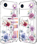 Compatible with iPhone 17 Air Case Card Holder for Women Cute Design,Wallet Phone Cases Transparent Cool Kawaii Protective (Clear Wonderful Large Flowers)