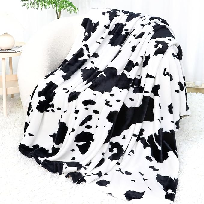 Fleece Throw Blanket for Women Men, Black White Soft Cozy Fuzzy Fleece Throw for Couch, Bed, Sofa & Office, Warm Plush Bedding for All Seasons 50" x 60"