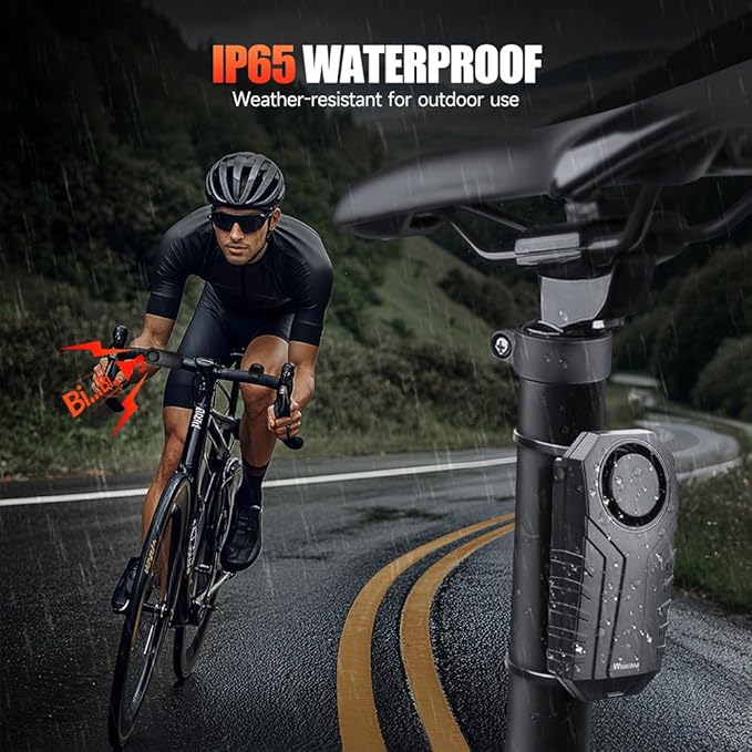 WSDCAM Upgraded Bike Alarm with Remote - 113dB Loud Anti-Theft Security Alarm, 197ft Remote Range, IP65 Waterproof, USB-C Rechargeable, Bike Horn & Locator for E-Bikes, Bicycles, Scooters, Motorcycles