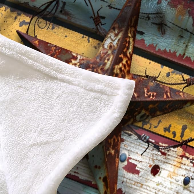 Western Texas Star Throw Blanket, Fleece Blanket for Couch Bed Sofa, Vintage Wooden Blankets and Throws, Rustic Farmhouse Super Soft Cozy Plush Flannel Blanket, 40 x 50 in, West Cowboy