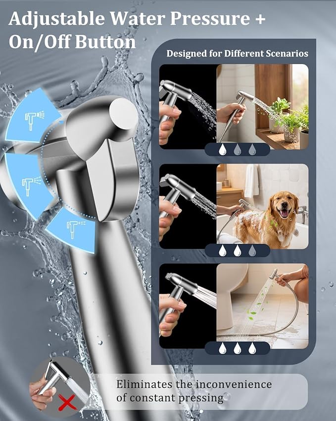 PWERAN Handheld Bidet Sprayer for Toilet with Water Filter, Stainless Jet Spray for Toilet with Adjustable Pressure,47in Leak-Proof Hose for Muslim Shower,Feminine Wash, Diaper Cloth Washing