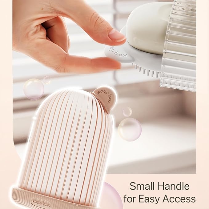 Travel Soap Case Container Leakproof Bar Soap Box with Lid Soap Holder with Draining Layer and Silicone Brush Portable Soap Dishes for Traveling Camping Gym Shower Outdoor (Pink)