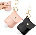 2Pcs Hand Sanitizer Holder Keychain, 60ml Portable Leather Sanitizer Travel Size Keychain Hand Sanitizer Case Refillable Container for Toiletry Lotion Liquid Soap Shampoo (Black, Pink)