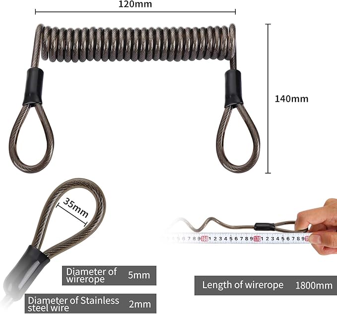 2Pack Retractable Security Cable Luggage Lock - Stainless Steel Cable Wire Double Loop Self-Coiling Safety Wire 6-Foot 5.0mm Diameter