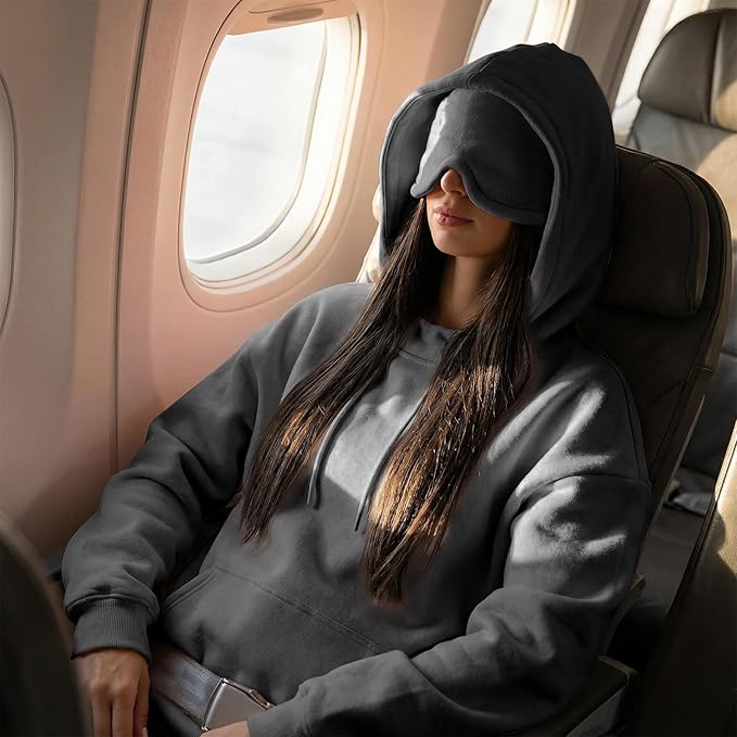 Ainangua Womens Oversized Pullover Essentials Hoodie with Eye Mask Comfor Airplane Mode Travel Office Vacation Sweatshirt