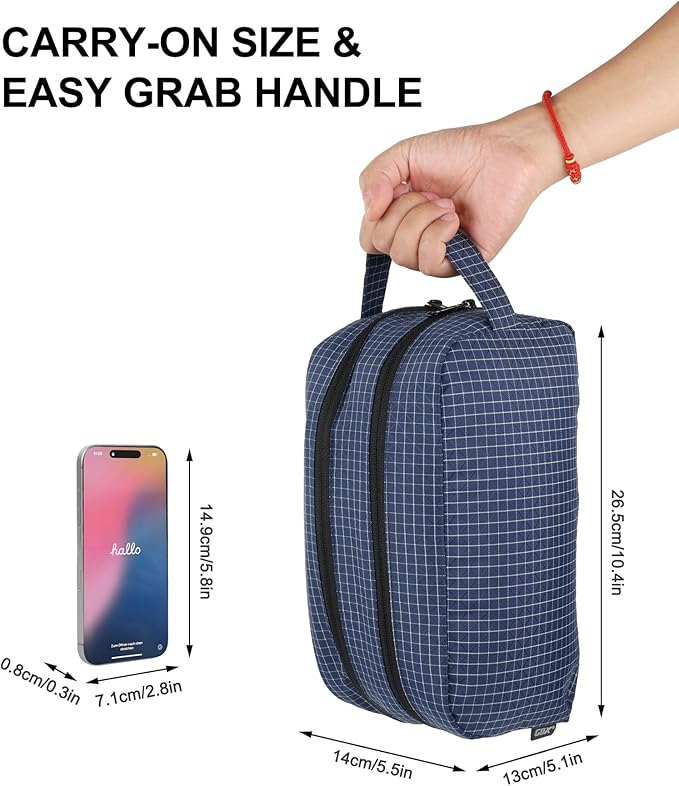 GOX Small Travel Toiletry Bag for Men, Dopp Kit, Water-Repellent Nylon, TSA Carry-On Leakproof Cosmetic Organizer Dopp Kit (10.4"x5.5"x5.1") & Carry Handle (Navy)