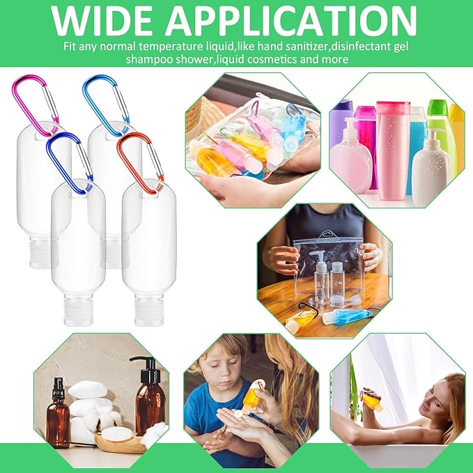 FairySandy 200 Pcs Traveling Bottles with Keychain 2oz Clear Plastic Hand Sanitizer Holder Keychain Empty Refillable Liquid Packing Container Squeeze Plastic Bottle with Lid,Rectangle