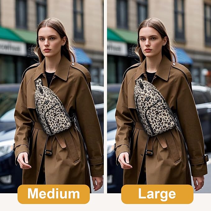 Pritent Crossbody Bags for Women Man Waterproof Sling Bag Backpack Trendy Casual Cross Body Bag with Convertible Shoulder Strap Chest Bag for Camping Hiking Travel Essentials (Leopard, Medium)