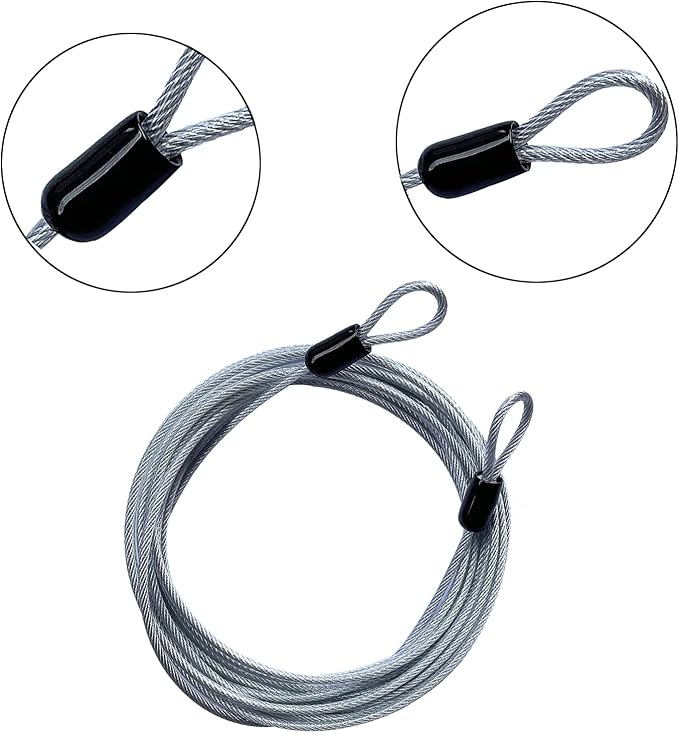 GOMRQING 15FT 3mm Outdoor Travel Long Security Cable Lock,Braided Steel Coated Safety Cable Luggage Lock,Safety Cable Wire Rope Double Loop Lightweight (1 Pack)