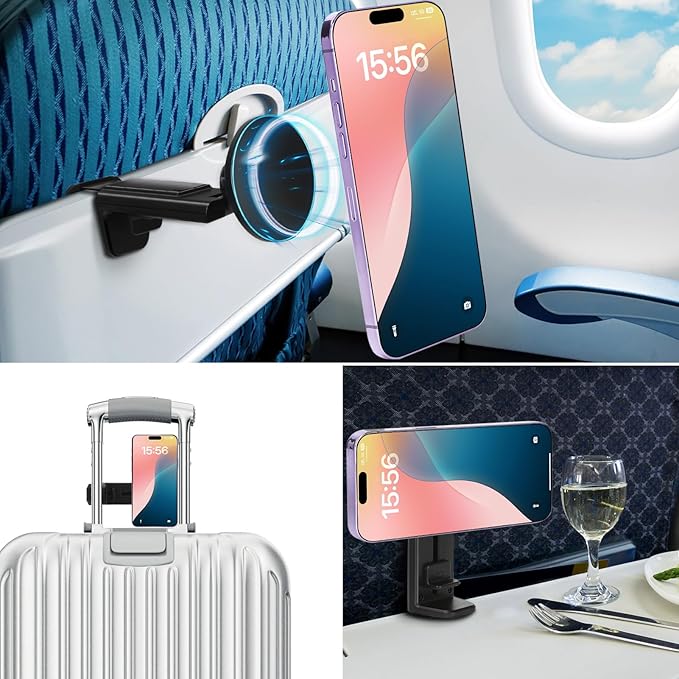 Airplane Travel Essentials Airplane Phone Holder for MagSafe, Handsfree for MagSafe Phone Stand Plane for iPhone 16 15 Flying Travel Accessories