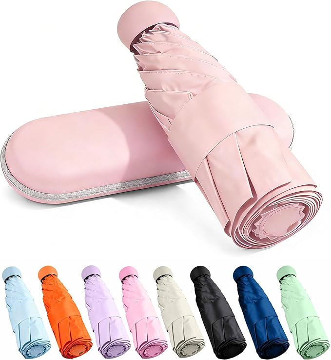 MRTLLOA Travel Essentials Mini Umbrella with Case for Purse - Small Compact & Lightweight, UV Sun Protection, Manual Open/Close for Pocket Umbrella(Women/Men/Kids)