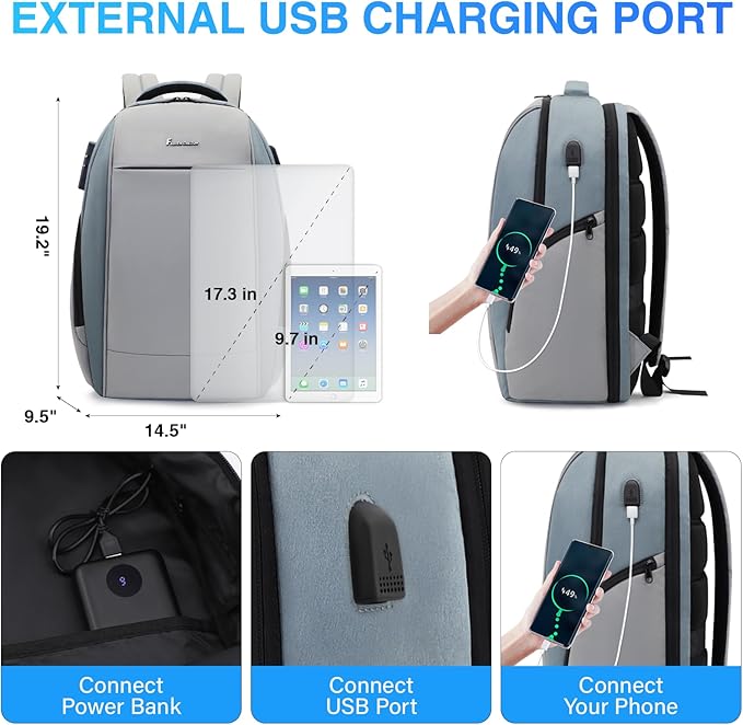 Laptop Backpack for Men,17.3 Inch Professional Backpack for Travel Carry on Flight Approved,Anti Theft Backpack with Lock and USB Charging Port(Grey)