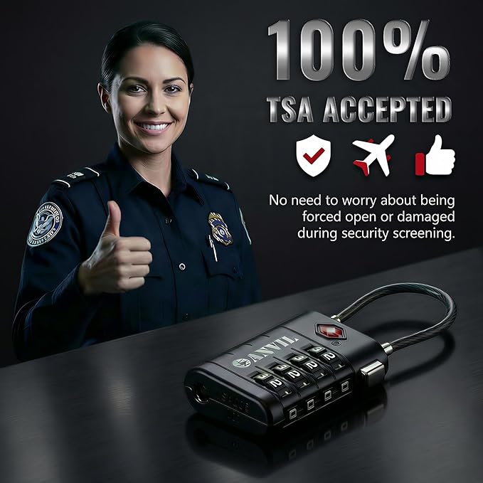 ANVIL TSA Approved Luggage Locks, 4 Digit Combination Travel Suitcase Locks with TSA008 Core and Open Alert Indicator, Zinc Alloy Body. (2, Black)