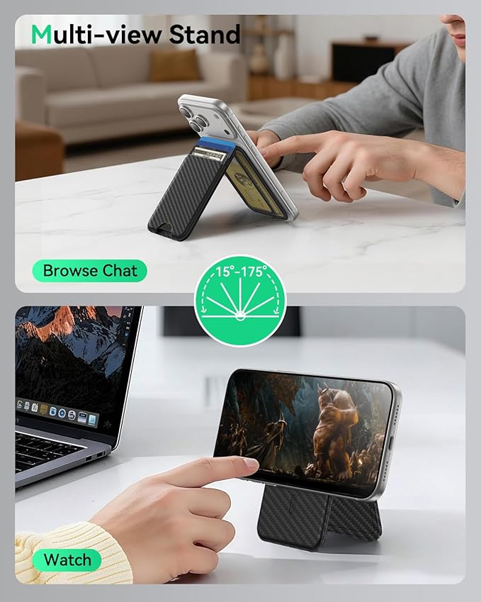TWZKG for MagSafe Wallet, Works with Apple Find My,5 Card Holder with Stand, Magnetic Phone Wallet for iPhone 17/16/15/14/13/12 Pro Max Plus Air, RFID Blocking Vegan Leather,Carbon Fiber