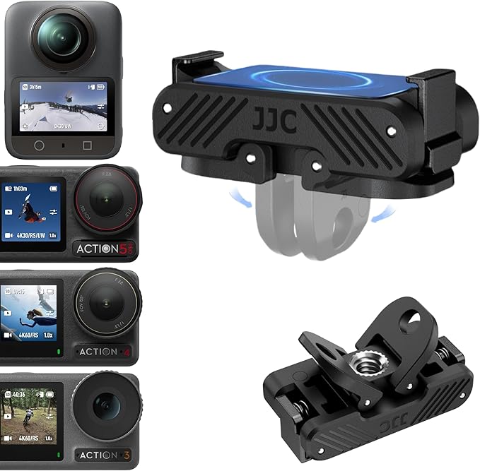JJC Action 5 Magnetic Quick Release Adapter for DJI Osmo 360 Action 5 pro 4 3 Accessories, Replace OEM Quick Release Mount, with Folding Claws & 1/4 Screw Hole, Heavy Duty Nylon Extension Adapter Base