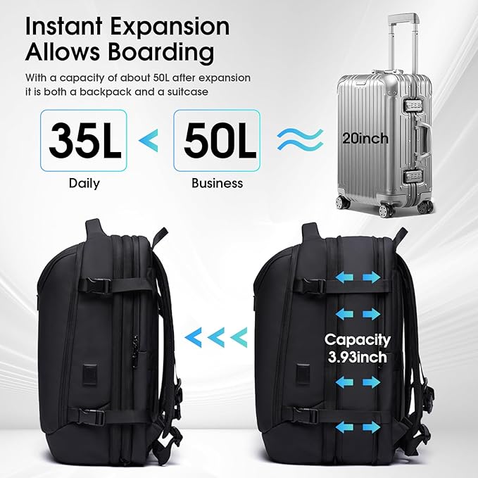 TANGCORLE Vacuum Seal Travel Backpack, Expandable Vacpack Backpack with Vaccum Compression System, Water Ressistant 17.3 Inch Laptop Backpack with USB Charging Port-Vacuum Pump Included