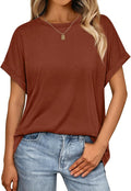 AUTOMET Women's Oversized Short Sleeve T Shirts Casual Drop Shoulder Rolled Cuff Summer Tops for Work, Travel and Lounge
