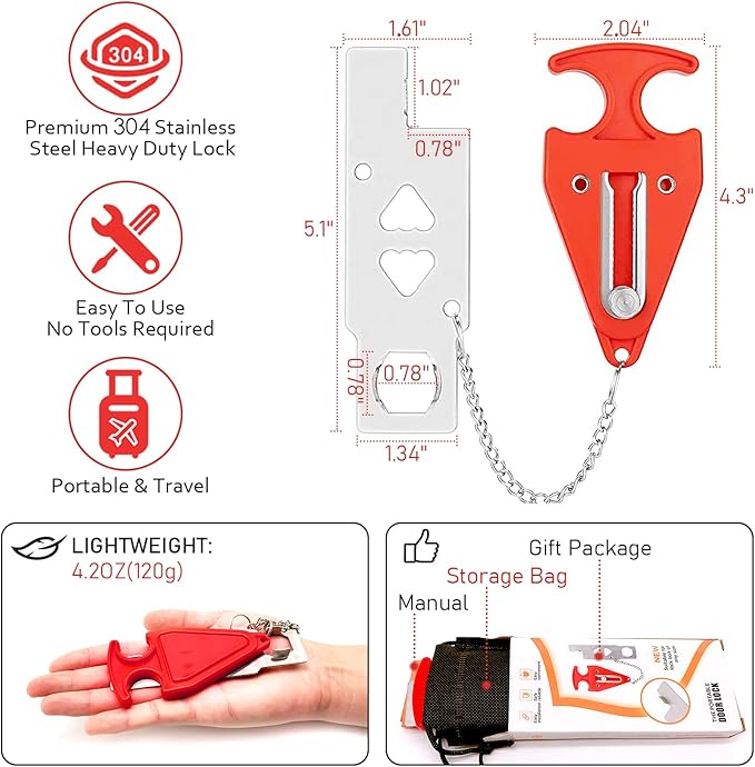Hotel Door Locks for Travelers,Portable Door Lock for Travel Universal L-Shaped, Door Lock Latch Additional Privacy and Safety in Home Hotel and Apartment, Door Lock Security for Hotel Rooms