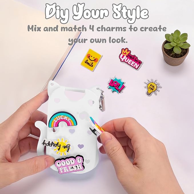 Cat Silicone Case for Touchland Hand Sanitizer Spray with Keychain&Charms,Compatible with Power Mist & Glow Mist 1 FL Oz/30ML for Touchland Case,Cute Travel Cover Sleeve Accessory (White Cat)
